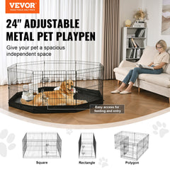 Dog Playpen, 8 Panels Foldable Metal Dog Exercise Pen With Bottom Pad, 24' H Pet Fence Puppy Crate Kennel With Ground Stakes, Indoor Outdoor Dog Pen For Small Medium Pets, For Camping, Yard