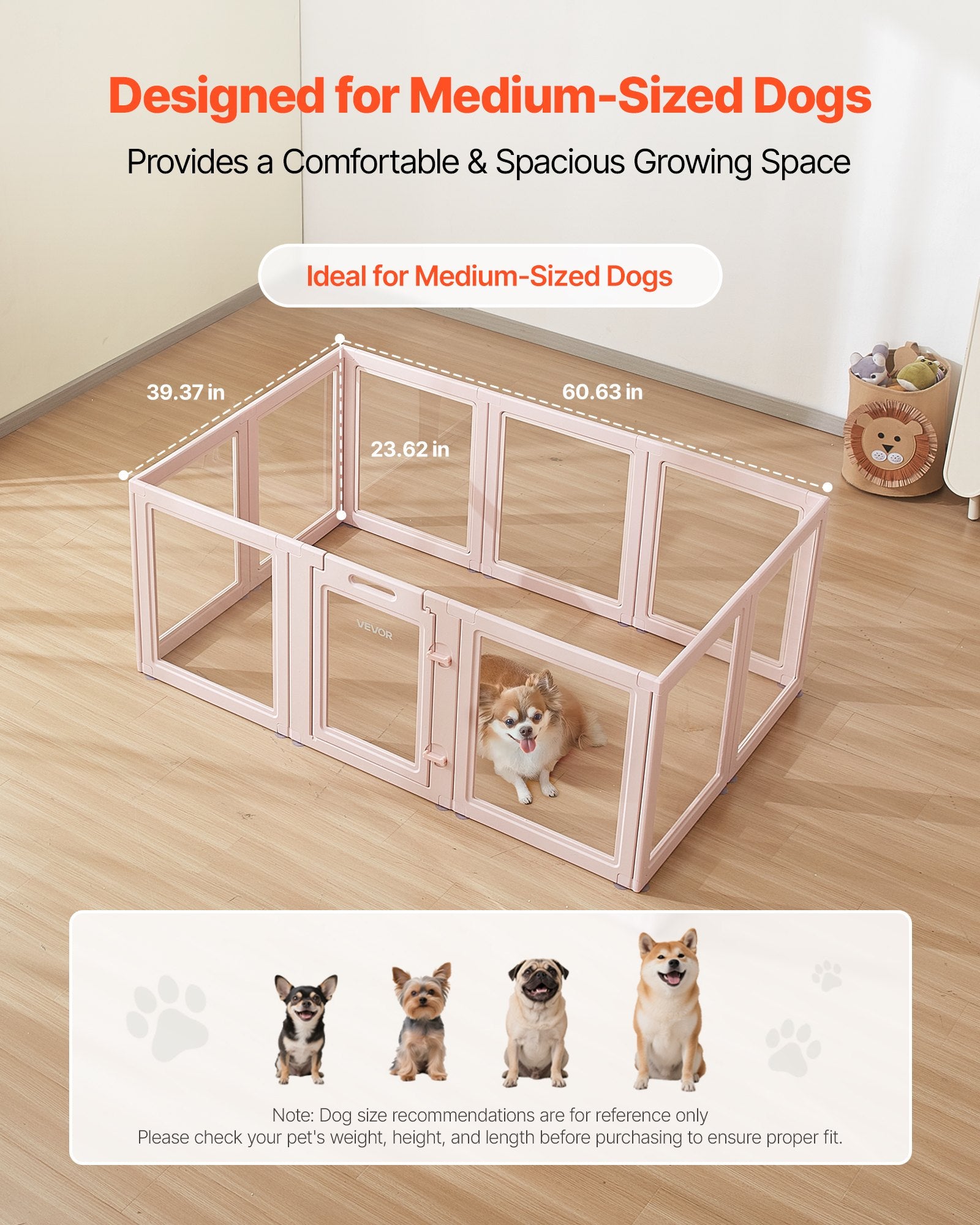 Dog Whelping Box With Window Transparent Playpen For Medium Dog 60x39x23 In