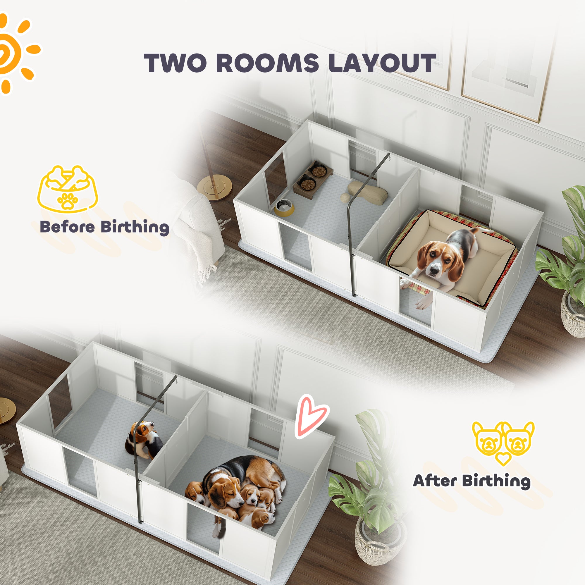 Whelping Box for Dogs w/ Retractable Light Stand, Waterproof Pee Pad & Adjustable Height Door for Medium Breed Dogs