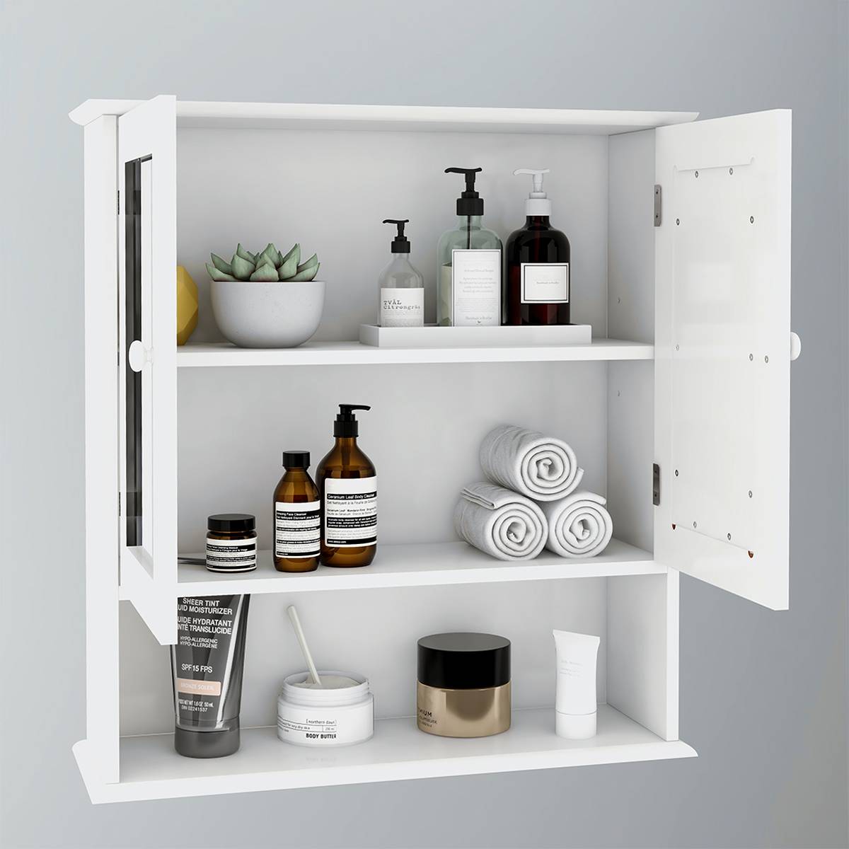 Bathroom Wall Cabinet With Doule Mirror Doors And Shelvs