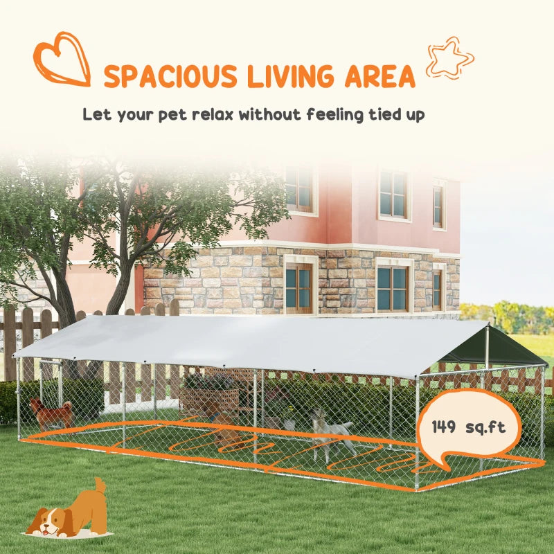 Outdoor Dog Kennel For Large-Sized Dogs With Waterproof UV Resistant Roof, Silver