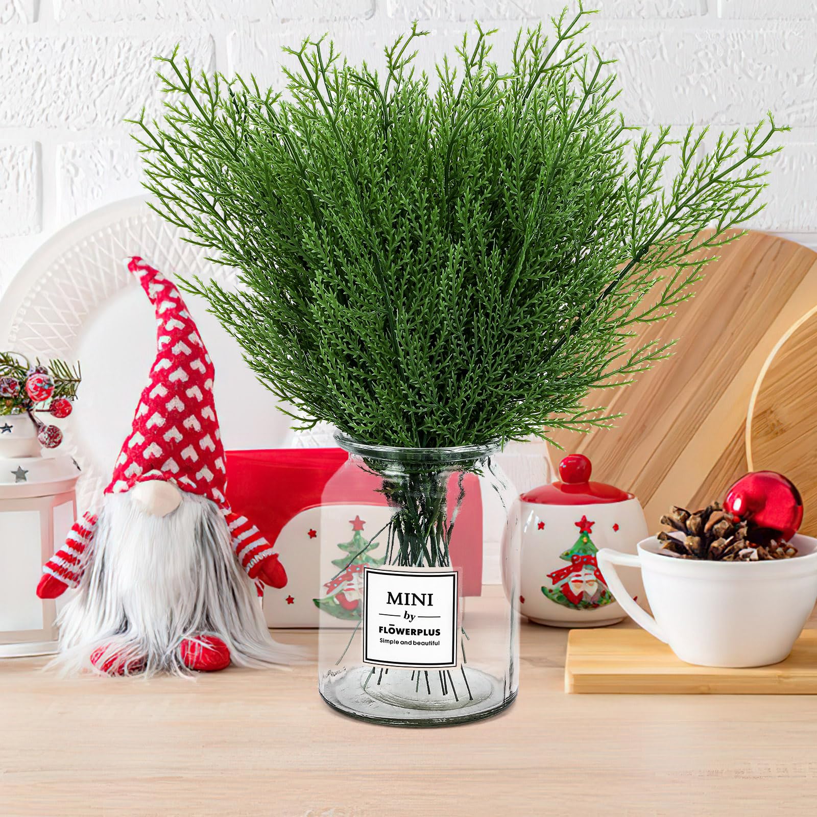 60 Pieces Artificial Pine Branches, Artificial Cedar Stems And Artificial Snow Pine Branches For Christmas Decoration Christmas Picks For DIY Garland Craft Family Kitchen Holiday Decoration Clearance