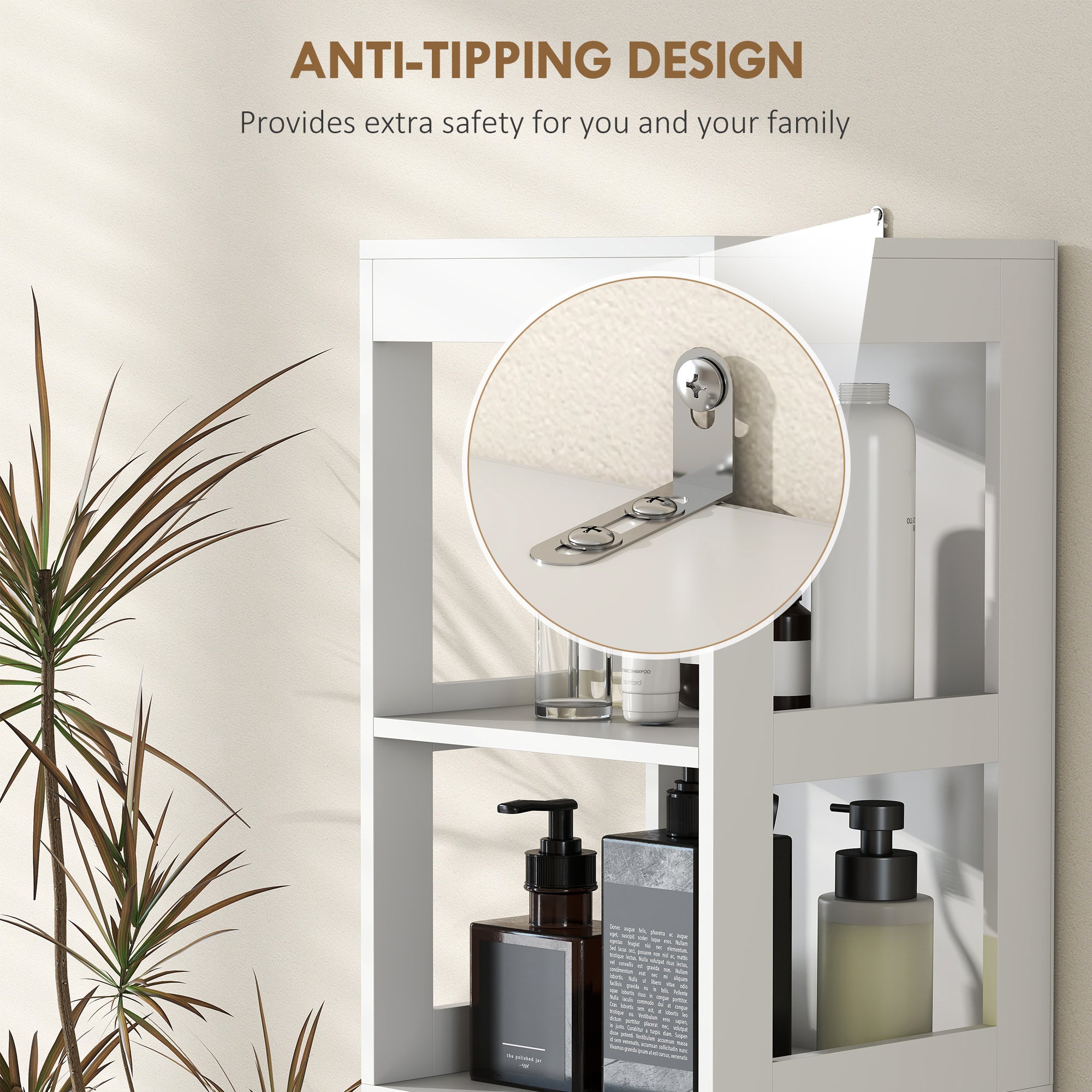 Narrow Bathroom Storage Cabinet, Bathroom Cabinet with 3 Drawers & 2 Open Shelves, Slim Bathroom Floor Cabinet, White