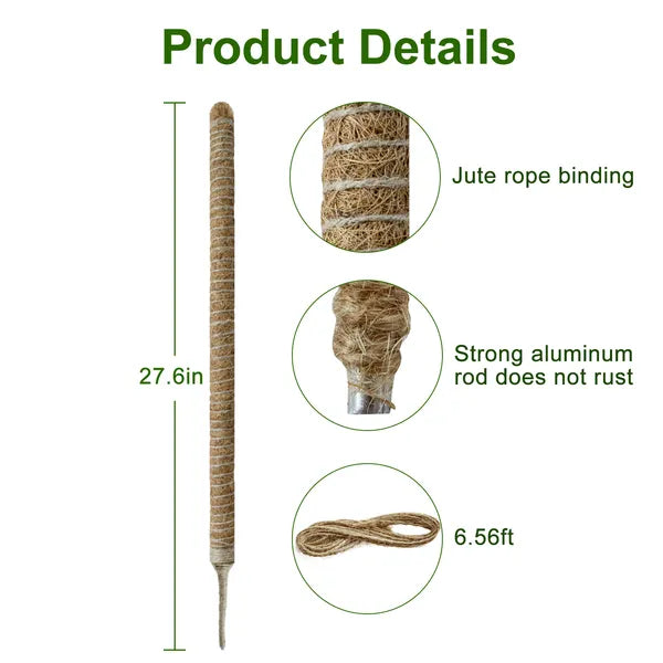 27.6inch Bendable Coconut Coir Stick With Hemp Rope The Ideal Plant Support, Natural And Eco-Friendly, Easily Create A Green Space