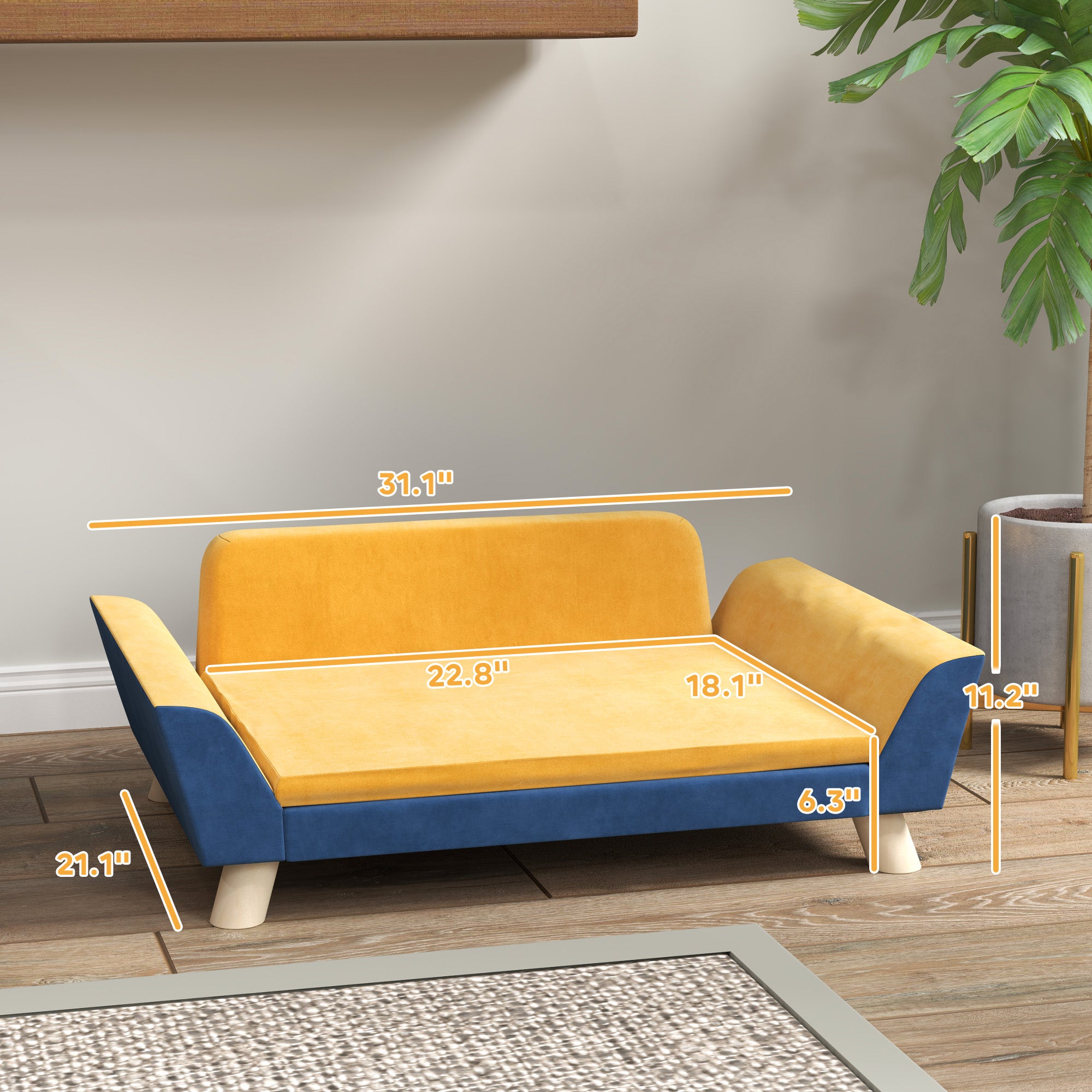 Dog Sofa Bed for Small Dogs with Soft Cushion, Washable Cover & Non-Slip Foot Pads, Orange