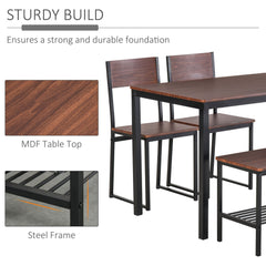 Industrial 4 Piece Dining Room Table Set with Bench Wooden Kitchen Table and Chairs w/ Storage Rack for Kitchen, Dinette, Rustic Brown/Black