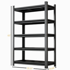 5 Tier Storage Shelves, 2200LBS Adjustable Metal Shelving Unit, Black, Needs Assembly