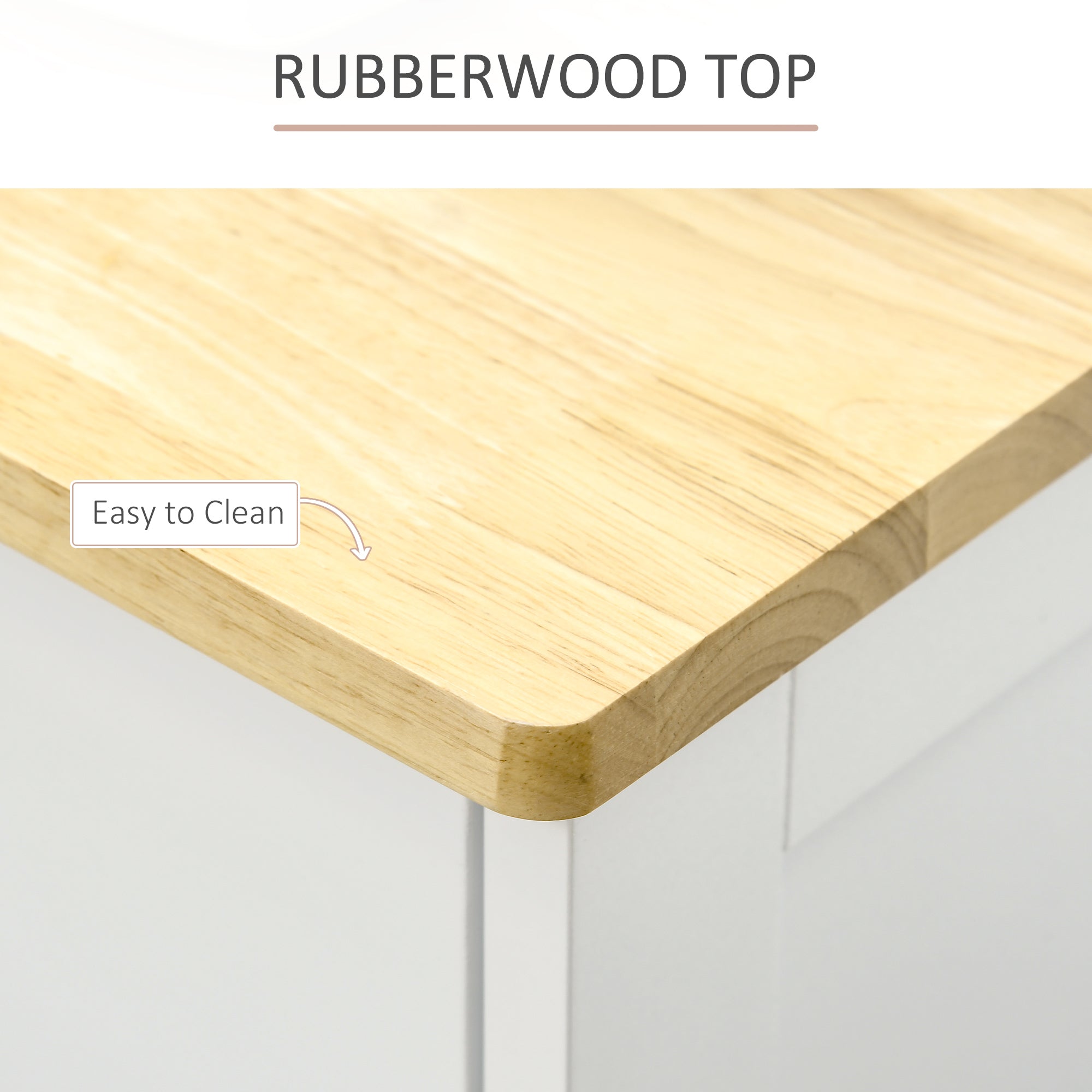 Modern Sideboard with Rubberwood Top, Buffet Cabinet with Storage Cabinets, Drawers and Adjustable Shelves, White