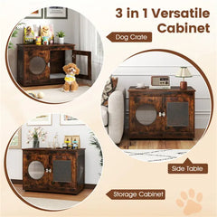 2-in-1 Dog Crate End Table - Rustic Brown, 88lbs Capacity, Farmhouse Style, 32.5"x18.5"x23.5"