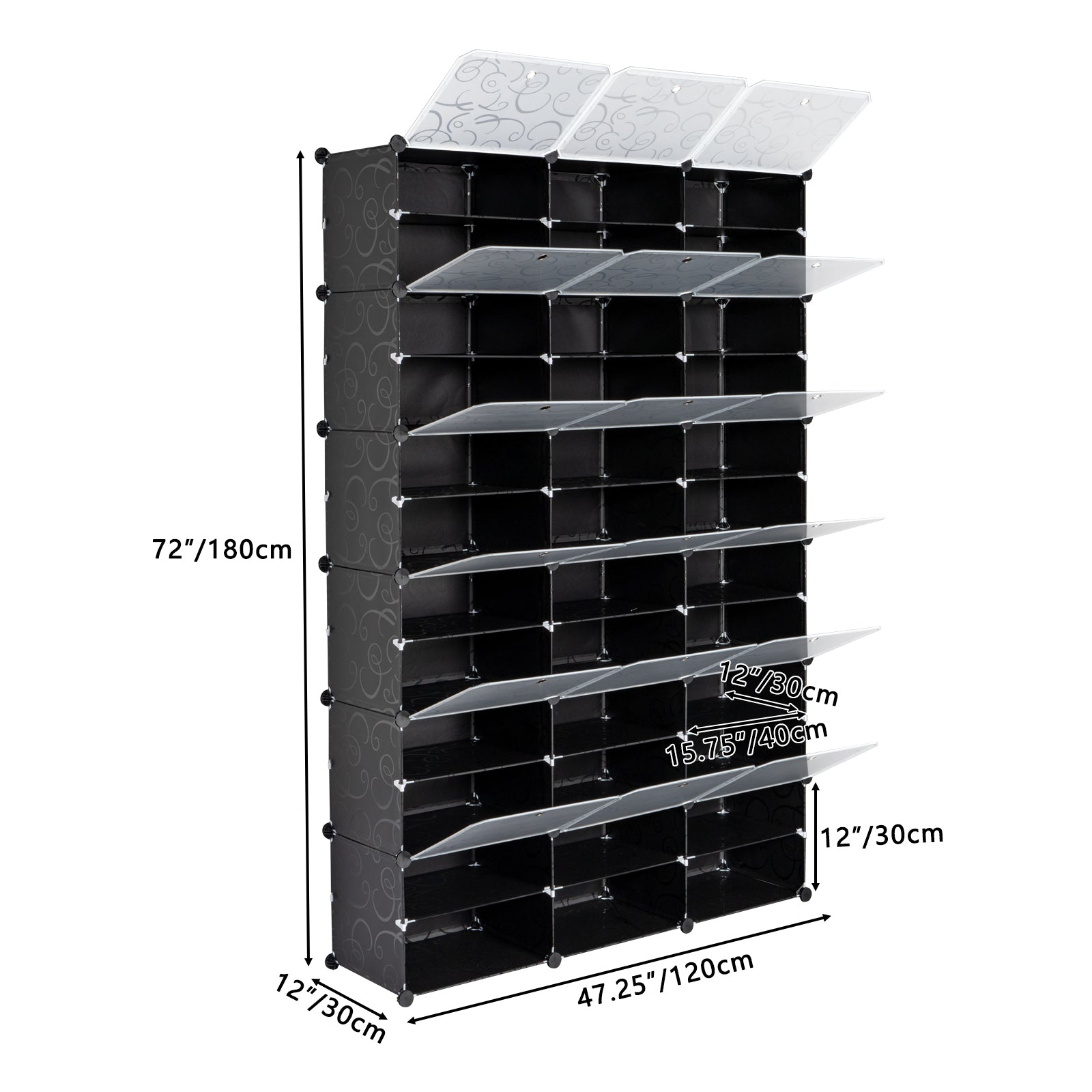 12-Tier Portable 72 Pair Shoe Rack Organizer 36 Grids Tower Shelf Storage Cabinet Stand Expandable For Heels, Boots, Slippers, Black