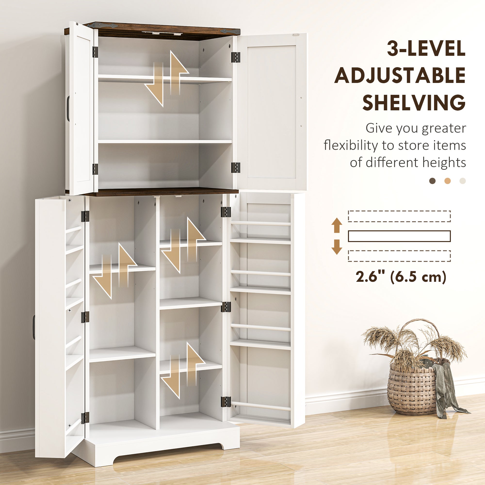 64" Tall Kitchen Pantry Cabinet with Motion Sensor Light