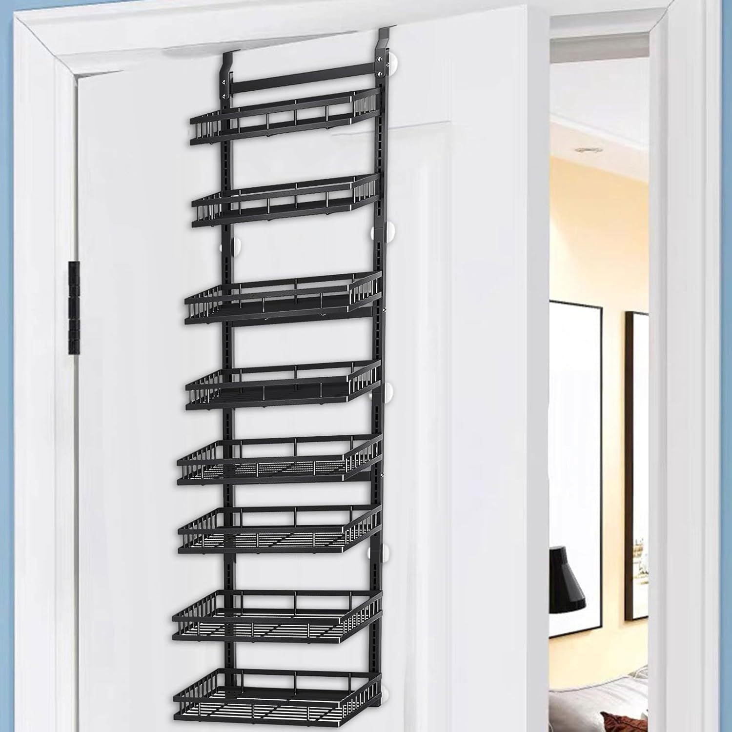 Behind-the-door Food Cabinet Storage Rack, Metal Hanging Spice Rack, Cabinet Door Storage Rack With Adjustable Basket, Kitchen Wall-mounted Spice Rack.