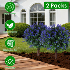 2 Packs Artificial Lavender Topiary Ball Trees UV Resistant Artificial Shrubs Fake Plants Evergreen Artificial Bush With Ground Spike For Indoor Outdoor Front Porch Garden