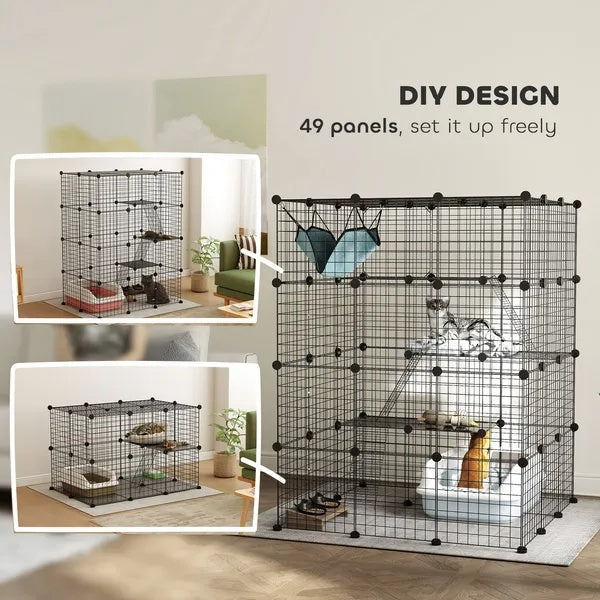 DIY 4 Tier Cat Cage Indoor With Hammock, Ramps, Jumping Platforms, Doors, Cat Enclosure For 1-3 Cats, 3 X 3 X 4, Black