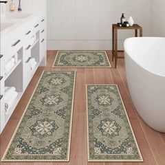 Boho Kitchen Rug Mat Sets 3 Piece, Farmhouse Non Slip Kitchen Rug Runner, Washable Non Skid Kitchen Rugs, Bohemian Kitchen Floor Mat For Entryway Laundry Room