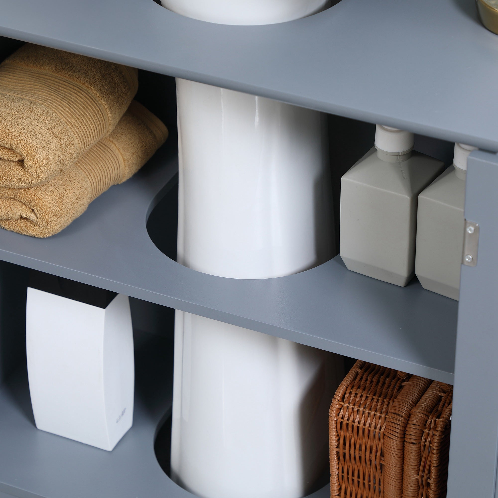 Under Sink Bathroom Cabinet, Pedestal Sink Storage Cabinet with 2 Doors, Shelf and U-Shape, Gray