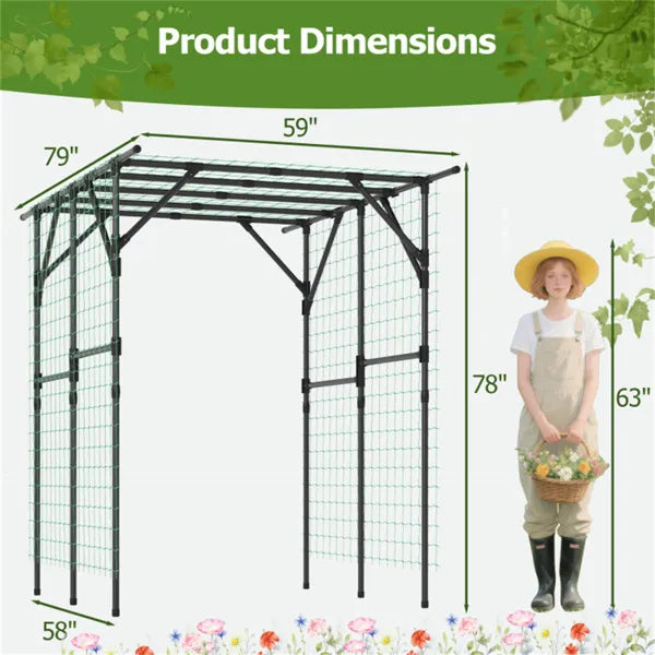 Large Garden Trellis Arch - 79"x59"x78" PE-Coated Metal, Rustproof Plant Support For Climbing Vines