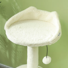 31" Cat Tree Tower with Scratching Posts, Cat Condo, Beds, Platform and Toy Ball for Indoor Cats, Cream White