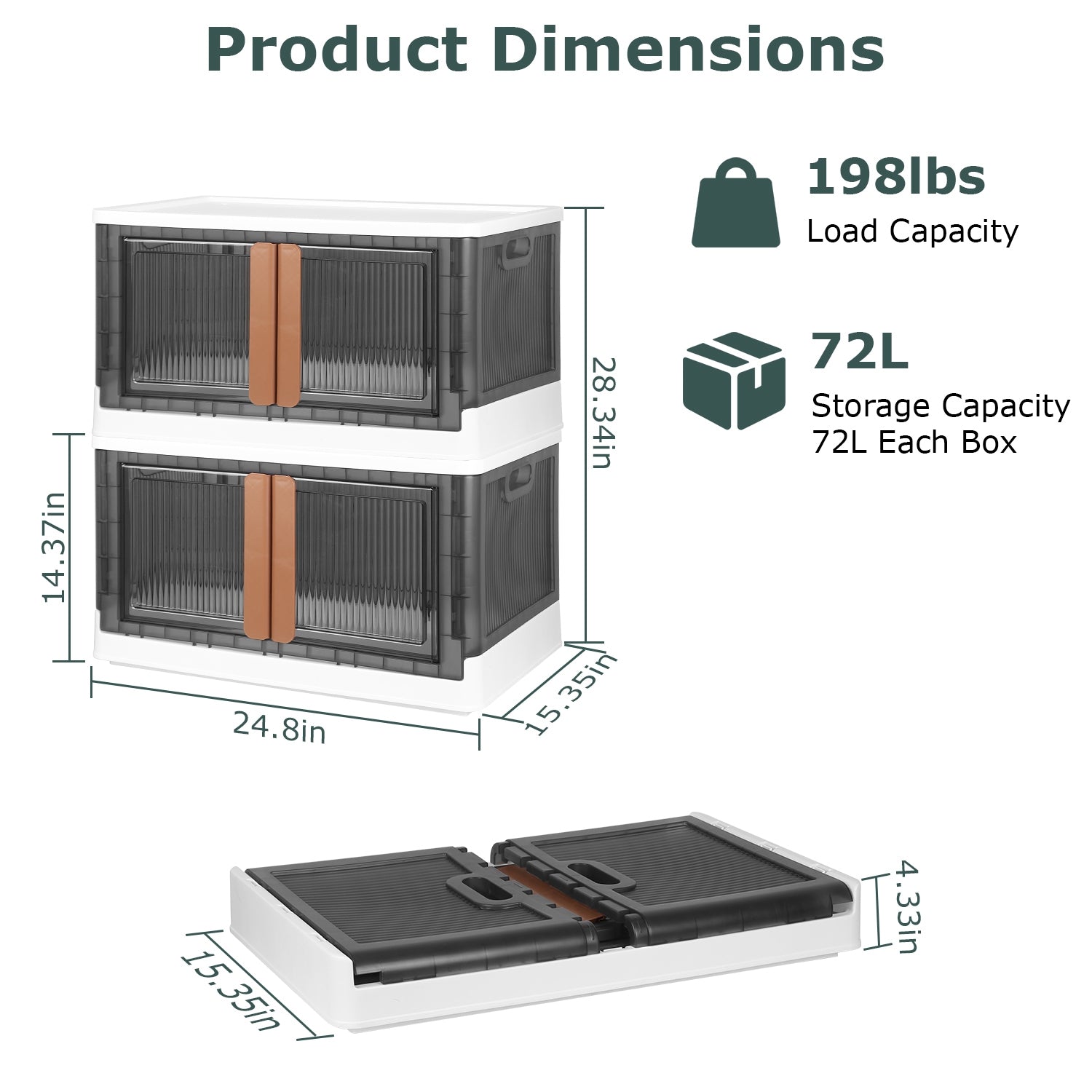 2Pc Foldable Storage Bins With Lid Collapsible Stackable Closet Organizer Containers With Front Door Lock 4Pcs Wheels 32L 72L Size Options