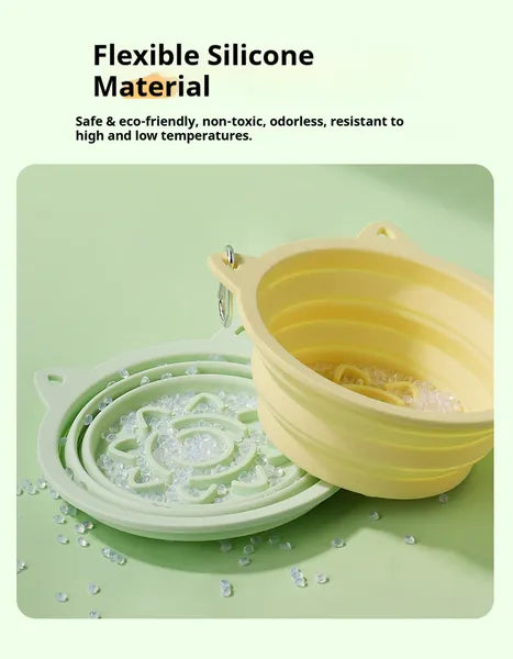 3-in-1 Pet Travel Collapsible Bowl Foldable Slow-Feeder With Strong Suction Cups  Portable Silicone Dog Bowl With Hook For Hanging On Collar-Backpack