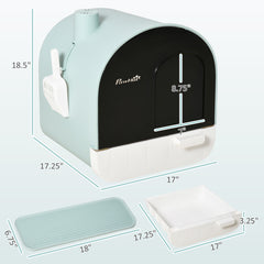 Fully Enclosed Cat Litter Box with Lid & Drawer Design, Covered Litter Box Anti-Leakage, Anti-Splashing, for Indoor Cats from Kitten to Adult, with Scoop & Mat, Easy Clean, Odor Control, Green