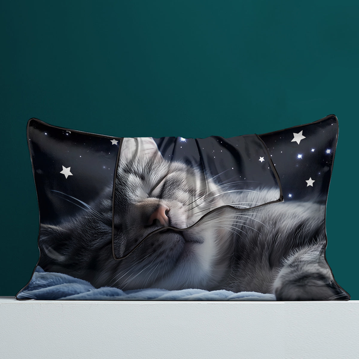 2 Pcs Cats And Starry Sky Art Bedroom Satin Print Soft Skin Friendly Pillowcases Suitable For All Seasons