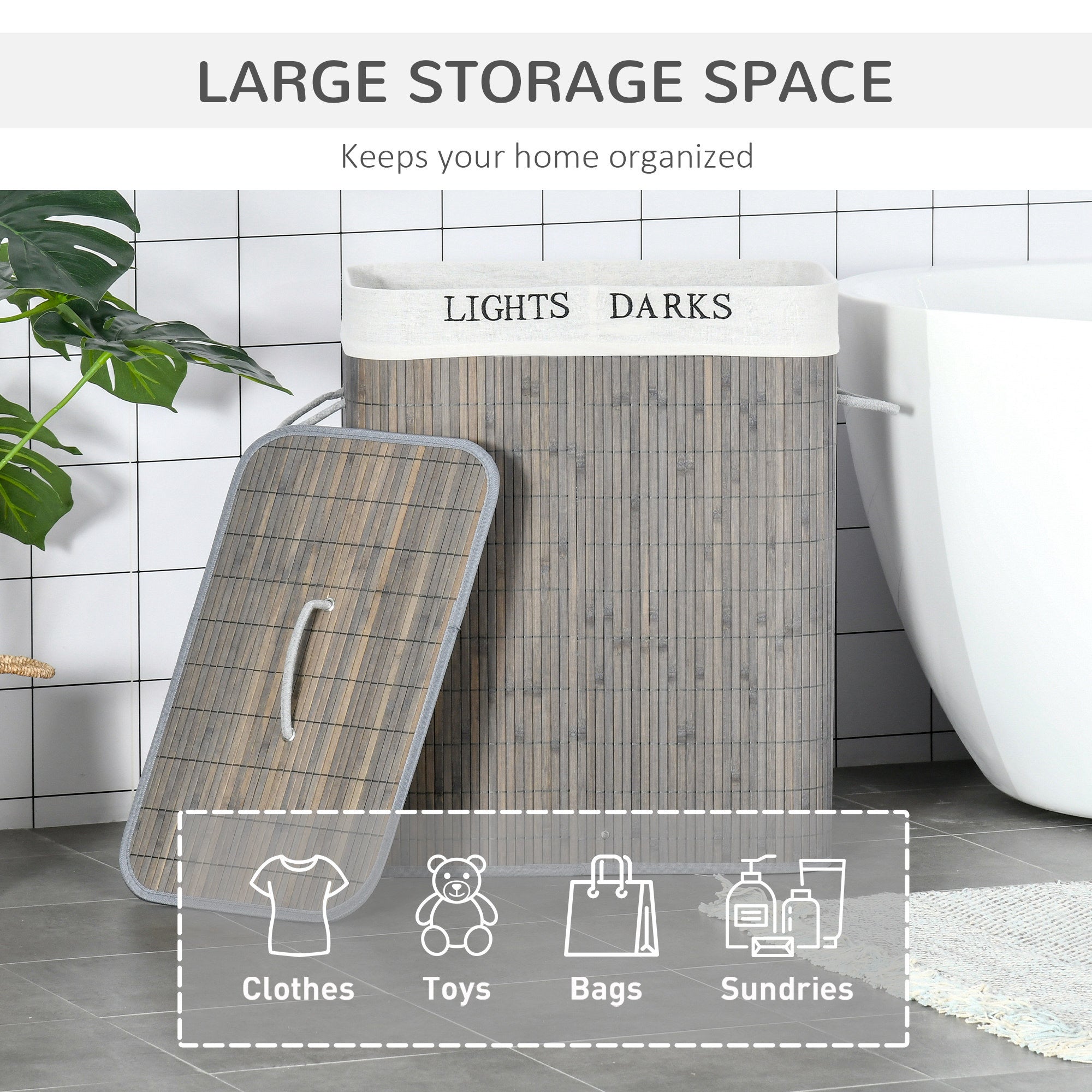 Bamboo Laundry Basket With Lid And String Handles, Collapsible Laundry Hamper With 2 Removable Bag