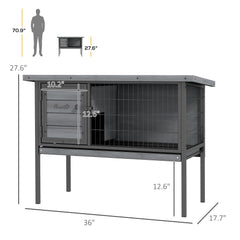 Wooden Rabbit Hutch Elevated with No Leak Tray, Openable Roof for Indoor/Outdoor, Gray