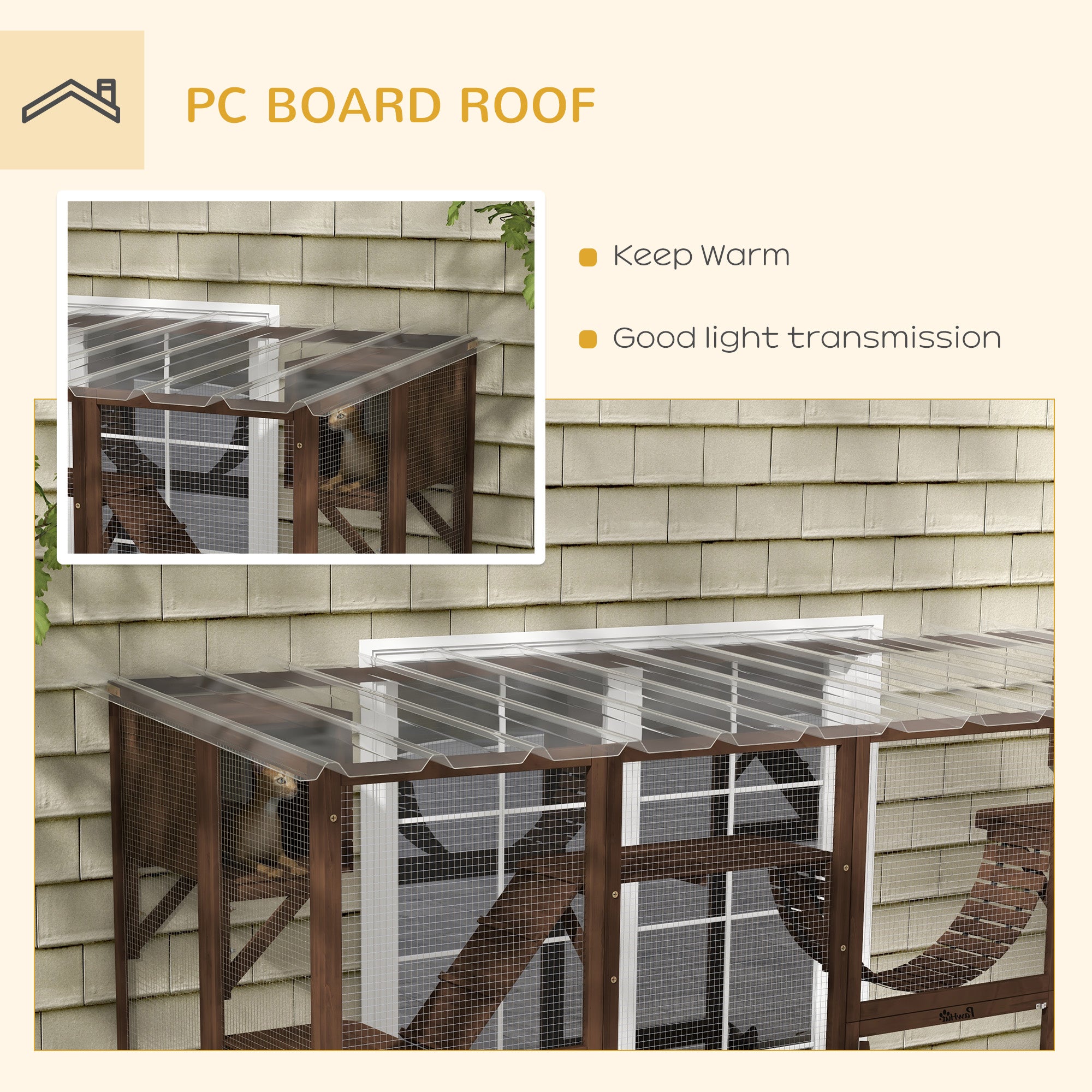 Large Outdoor Cat Enclosure for Multiple Cats with Shelves & Bridges, Coffee Brown