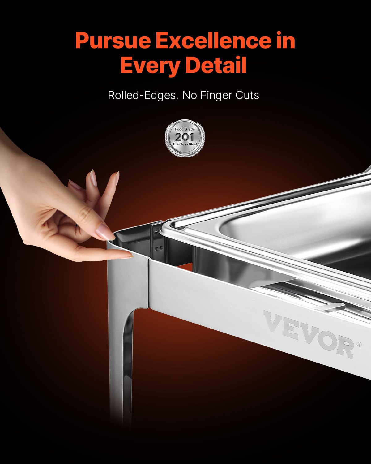 9Qt Rectangle Roll Top Chafing Dish Set With Full-Size Pan Stainless Steel