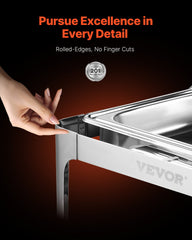 9Qt Rectangle Roll Top Chafing Dish Set With Full-Size Pan Stainless Steel