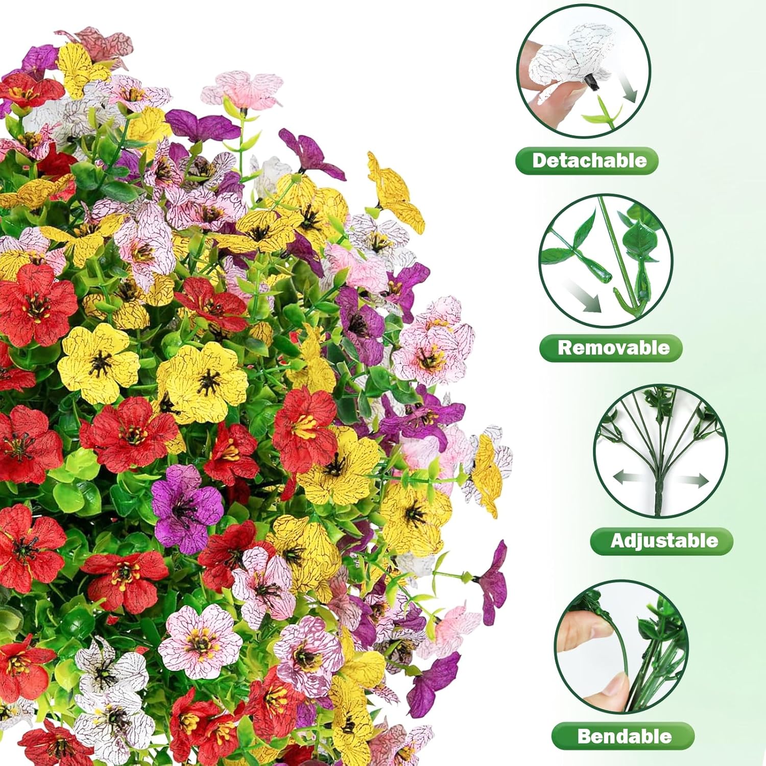 Nepfaivy Artificial Outdoor Flowers UV-Resistant - Realistic Artificial Flowers For Outdoors, Fade Resistant Fake Flowers For Outside, Plastic Faux Flowers For Outdoor Planters