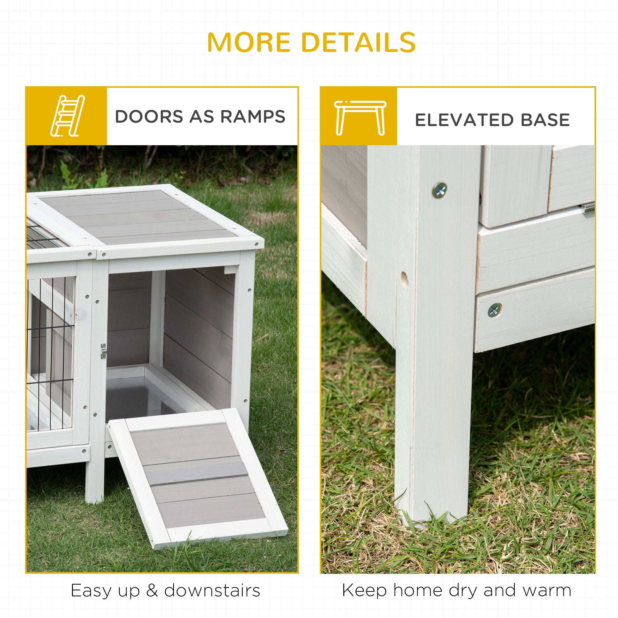 Rabbit Hutch, Bunny Cage, Guinea Pig House with Pull-Out Tray, and Divided Board for Indoor, White