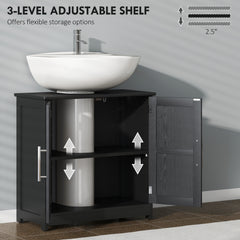 Farmhouse Pedestal Sink Storage Cabinet, Bathroom Sink Cabinet with 2 Barn Doors and Adjustable Shelf, Distressed Black