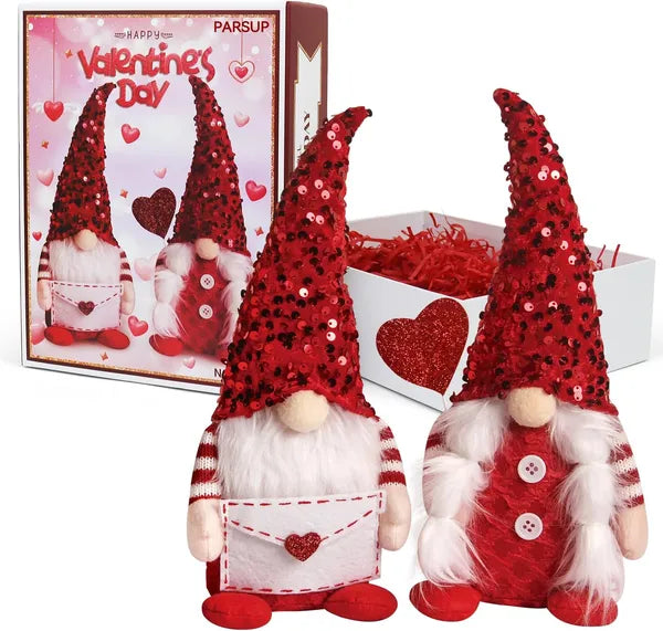 Valentine's Day Gnomes Gifts, Cute Box Raffia Inside, 2 Pcs Handmade Plush Swedish Elf Gnome With Heart Balloon Farmhouse Ornament Centerpiece Decorations For Home Table Décor