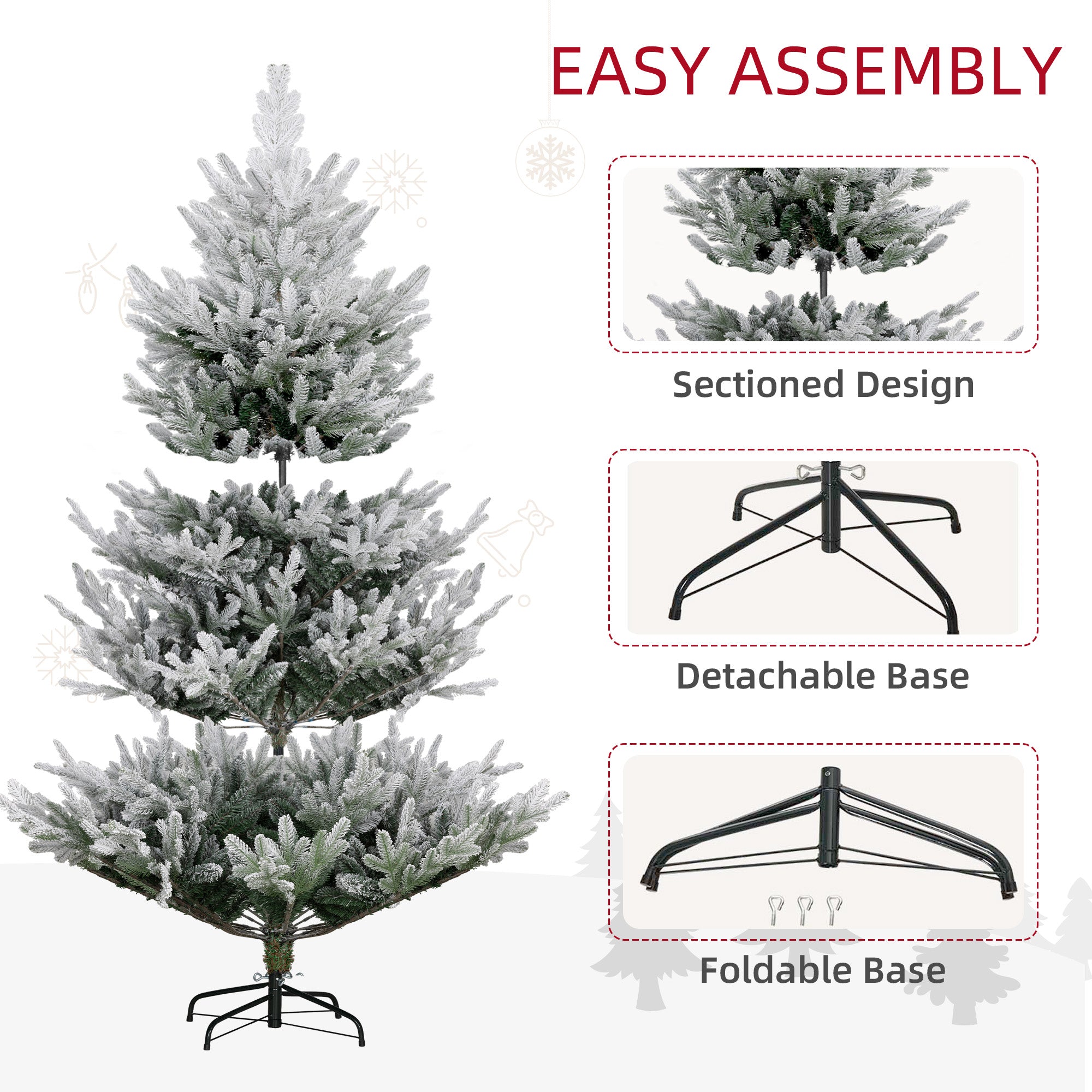 7.5 FT Artificial Christmas Tree, Flocked Hinged Xmas Tree with 1218 Tips, Steel Base, Auto Open, Green