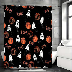 1PCS Halloween Cartoon Pumpkin Flower Print Shower Curtains Set, Waterproof Shower Curtain With Hooks, Bathroom Decor, Shower Curtain Sets For Bathrooms