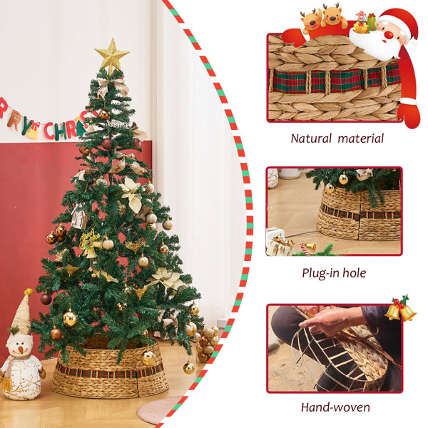 Handcrafted Woven Hyacinth Wicker Christmas Tree Collar - Rattan Xmas Tree Skirt & Stand Base Cover (XmasRibbon, 24 In)