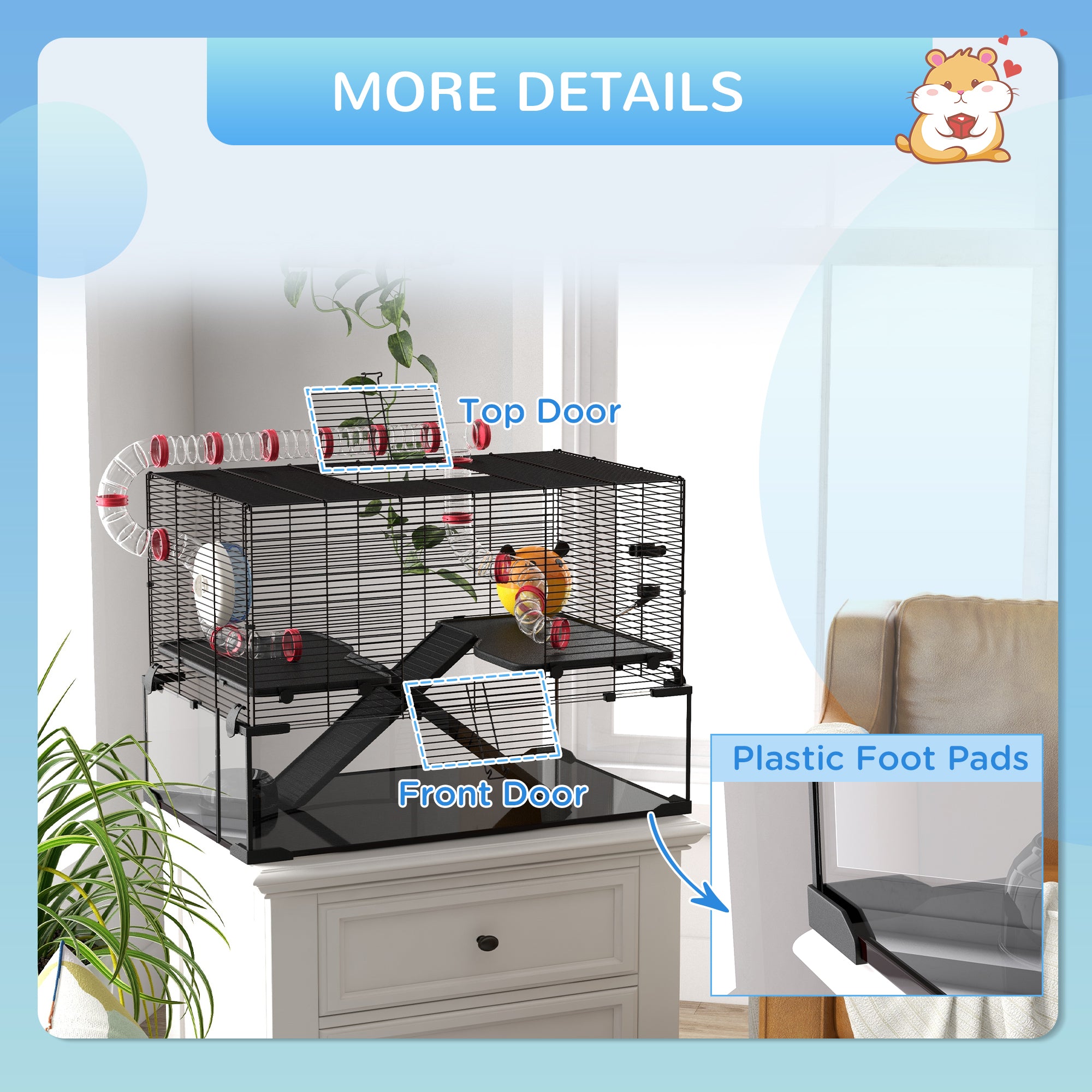 31" Hamster Cage with Tube and Tunnel, Deep Glass Bottom