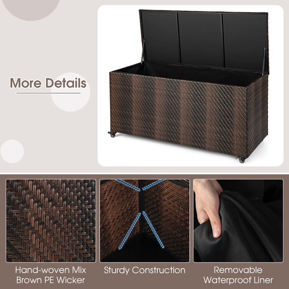96 Gallon PE Wicker Outdoor Storage Box With 4 Wheels