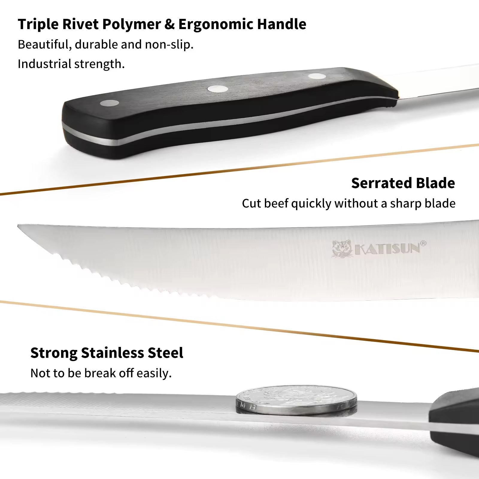 8-Piece 4.5-Inch Steak Knife Set, Carbon Steel Double Bevel, With Eco-Friendly POM Handles And Gift Box