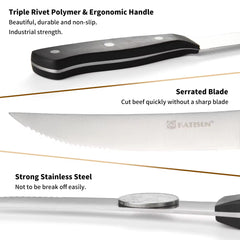8-Piece 4.5-Inch Steak Knife Set, Carbon Steel Double Bevel, With Eco-Friendly POM Handles And Gift Box