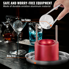 Ice Ball Press, 2.4' Ice Ball Maker, Aircraft Al Alloy Ice Ball Press Kit For 60mm Ice Sphere, Ice Press With Tong And Drip Tray, For Whiskey, Cocktail, Bourbon, Scot On Party & Holiday, Red