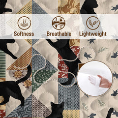 3pcs Of Black Cat Multi Posture Pattern Blanket Set All Season Bedding, 2 Pillowcases For Children, Teenagers, And Adults, Suitable For Bedrooms