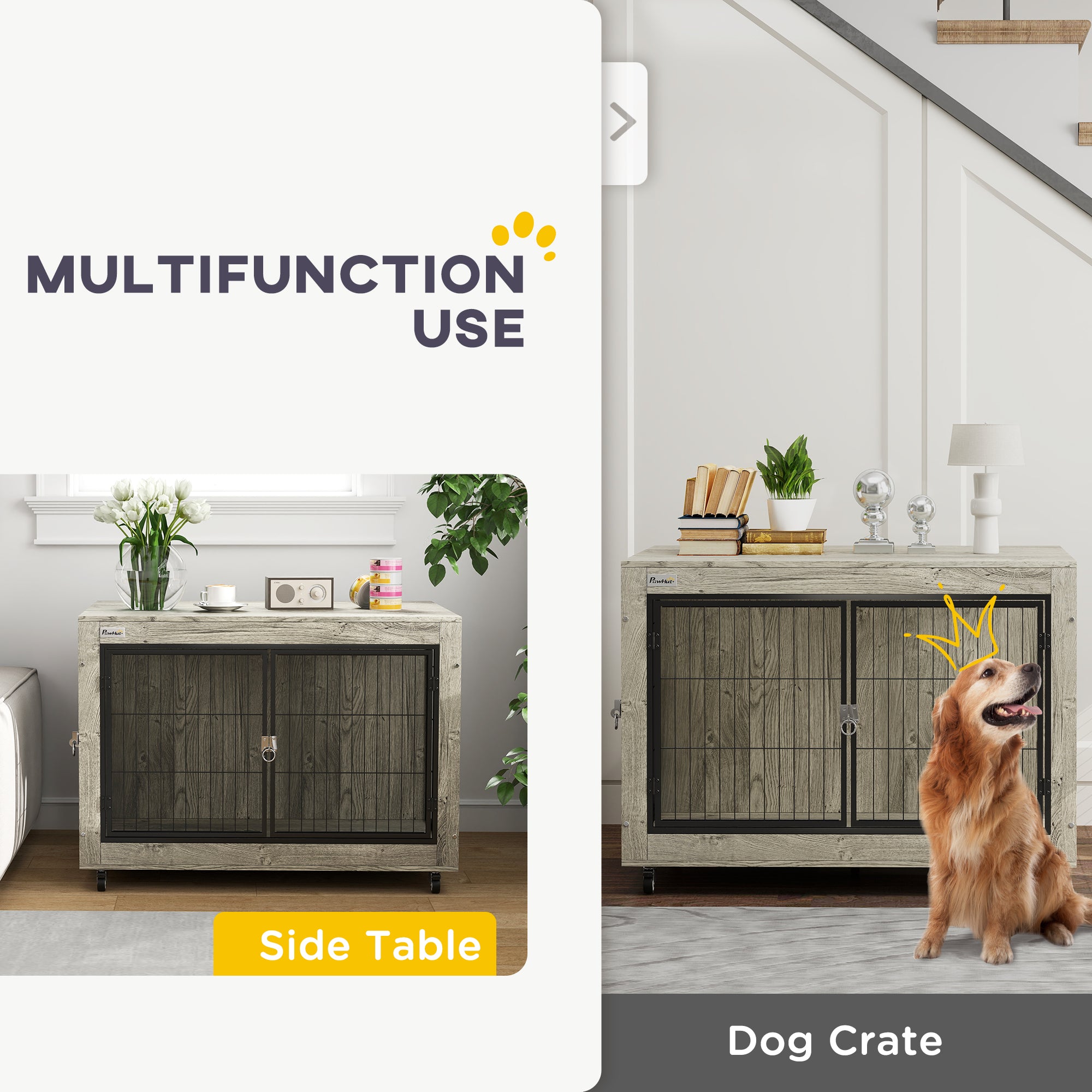 39inch Dog Crate Furniture End Side Table With Wheels