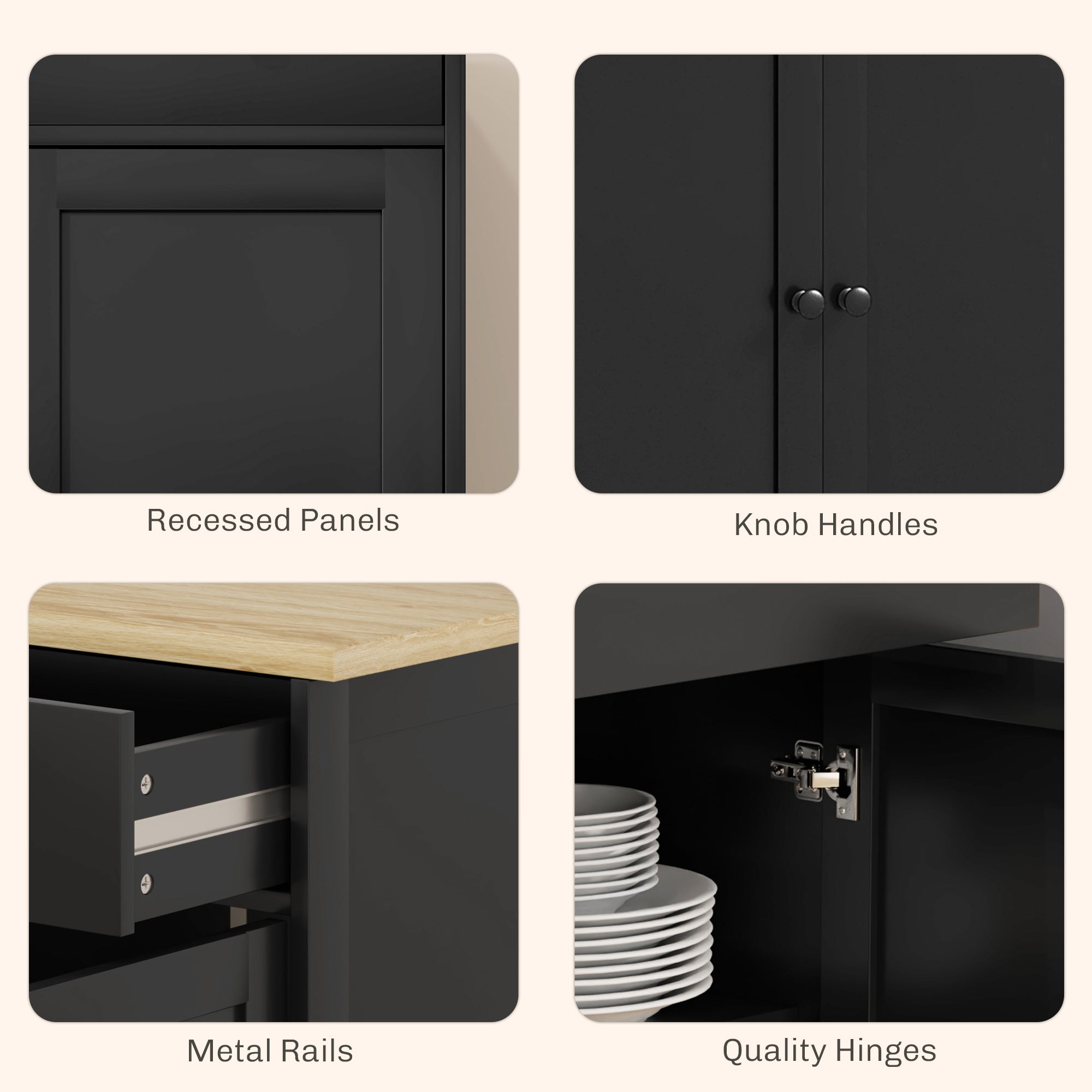 Modern Sideboard, Buffet Cabinet with Storage Drawers, Adjustable Shelves for Living Room, Dining Room, Entryway, Black
