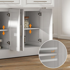 Rolling Kitchen Island Cart with Wheels, Portable Island Table for Kitchen with Stainless Steel Top, Adjustable Shelves, 2 Drawers, Spice, Knife and Towel Rack, White