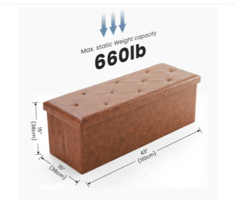 Foldable Storage Ottoman Bench 43in, Foot Rest Stool, Synthetic Leather Storage Chest With Thicker Foam Padded Seat For Entryway Living Room