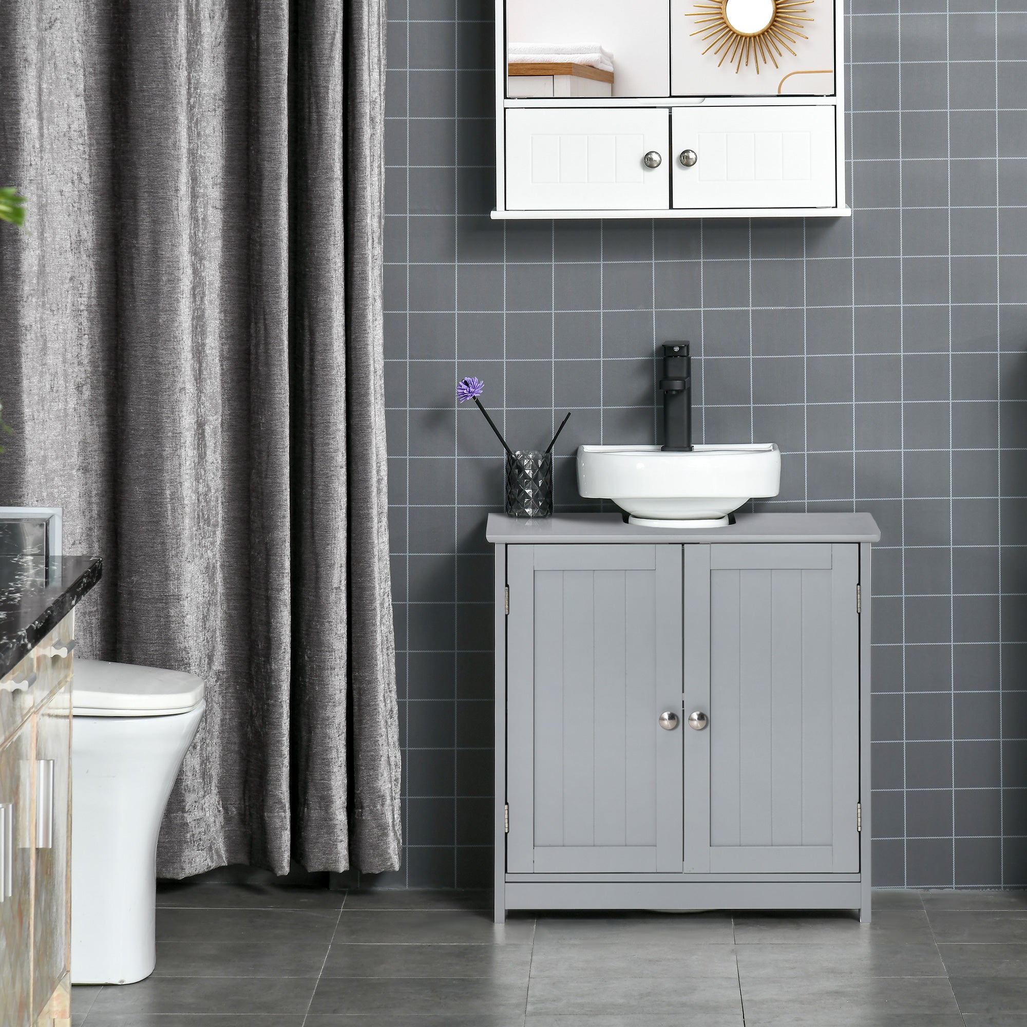 Bathroom Vanities, Bathroom Sink Cabinets with U-Shape Cut-Out and Adjustable Internal Shelf, Gray