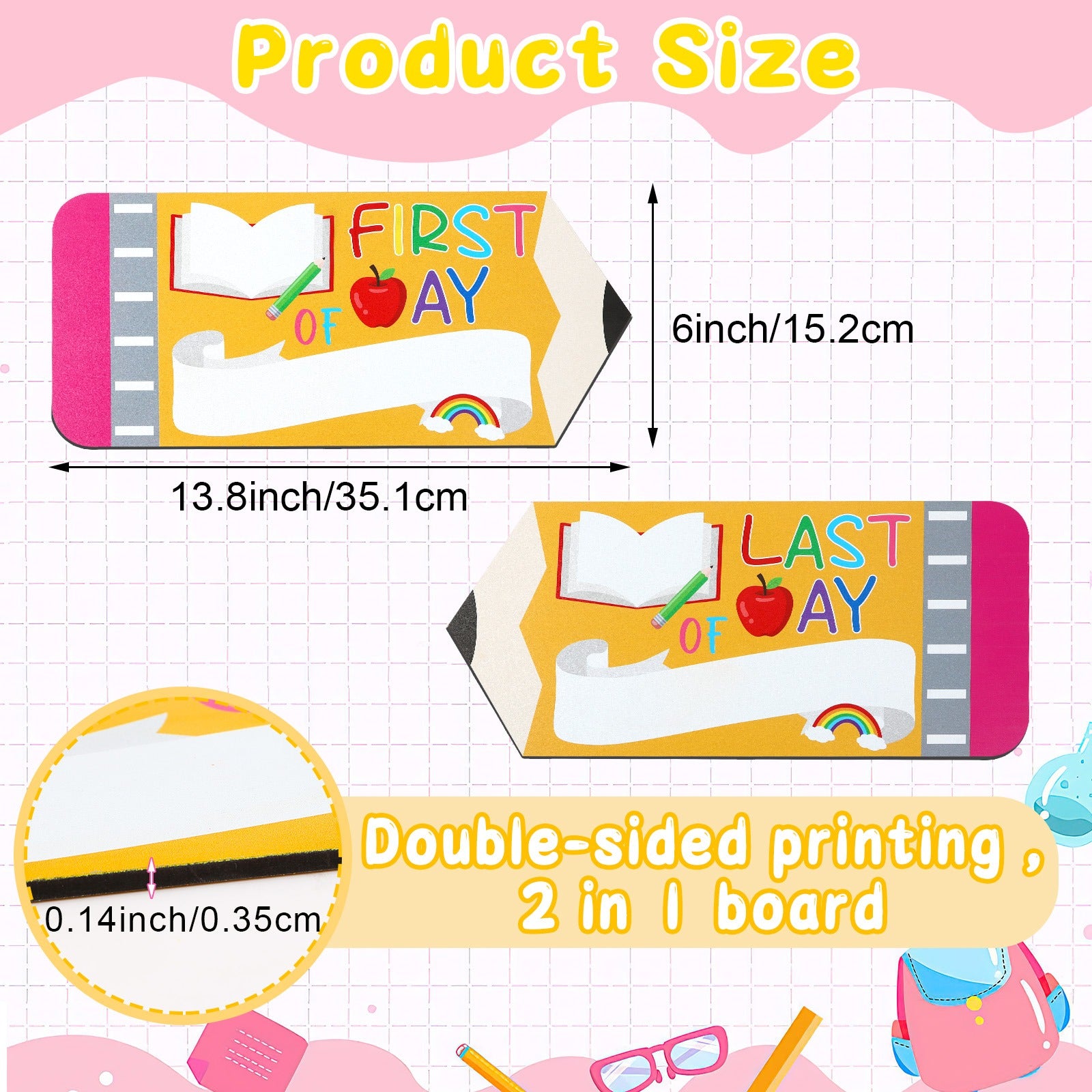 First And Last Day Of School Board Sign,Double Sided Printing Pencil Chalkboard For 1st Day Of Kindergarten Preschool, Back To School Supplies Photo Props-Clearance